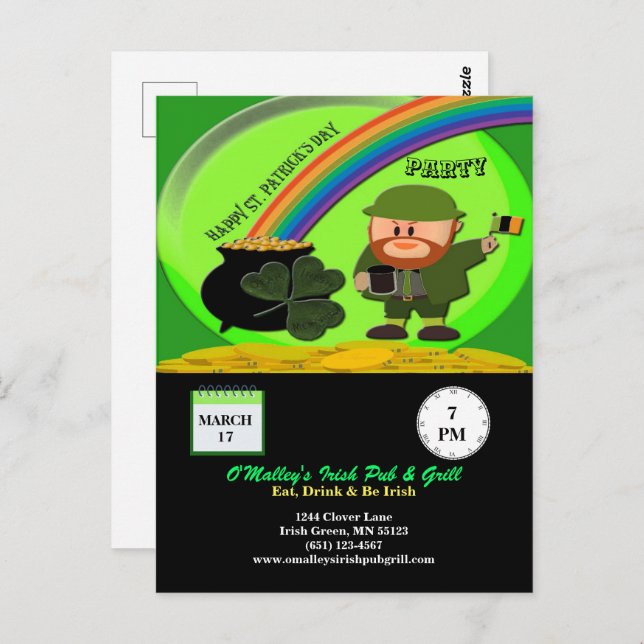 Budget St Patricks Day Leprechaun Pot of Gold Postcard (Front/Back)