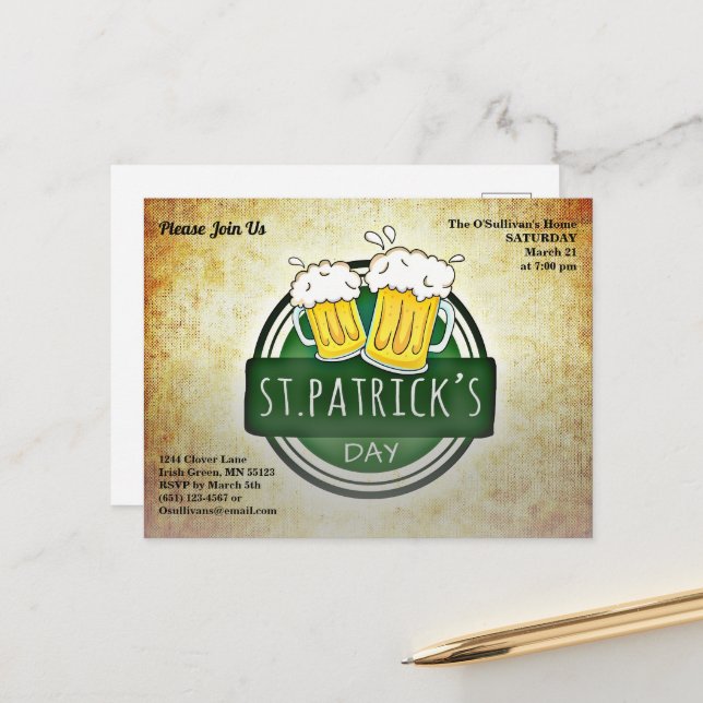 Budget St Patrick's Day Party Irish Brew Paper Postcard (Front/Back In Situ)