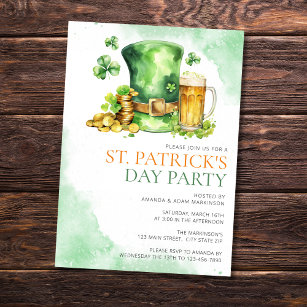Budget St. Patricks Day Watercolor Simple Party Invitation
