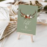 Budget Stag sage green rustic elegant table number<br><div class="desc">Budget botanical floral rust terracotta,  black,  natural and sage green antlers rustic table number wedding day decor. On trend script text,  part of a matching wedding suite.</div>