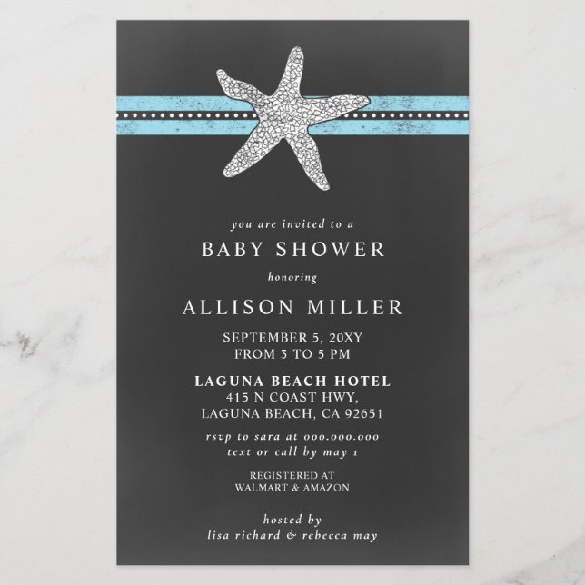 Budget Starfish Beach Baby Shower Invitation (Front)