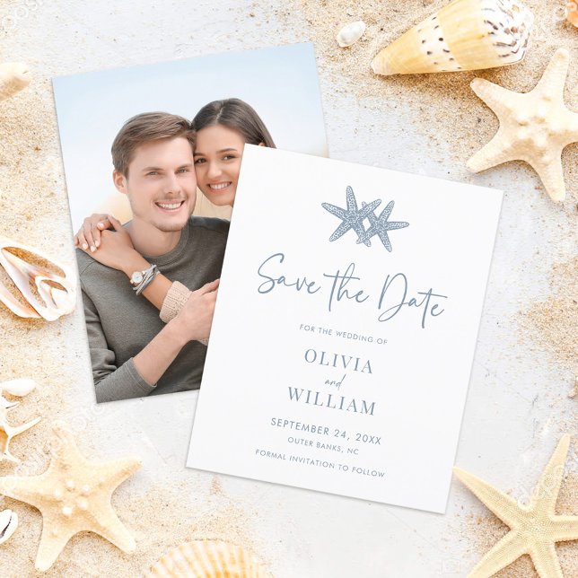 Budget Starfish Beach Dusty Blue Save the Date (Creator Uploaded)