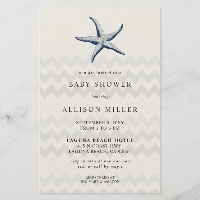 Budget Starfish Ocean Baby Shower Invitation (Front)