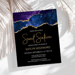 Budget Starry Gold Agate Dark Sweet 16 Invitation