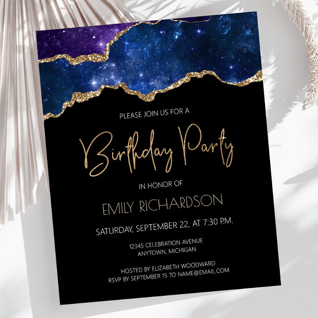 Budget Starry Gold Agate Geode Birthday Invitation (Creator Uploaded)