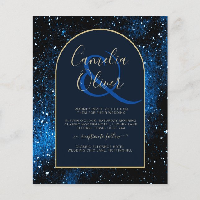 BUDGET Starry Night Navy Blue Gold Wedding INVITE Flyer (Front)