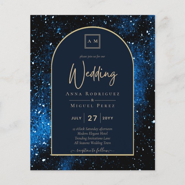 BUDGET Starry Night Navy Blue Gold Wedding INVITE Flyer (Front)