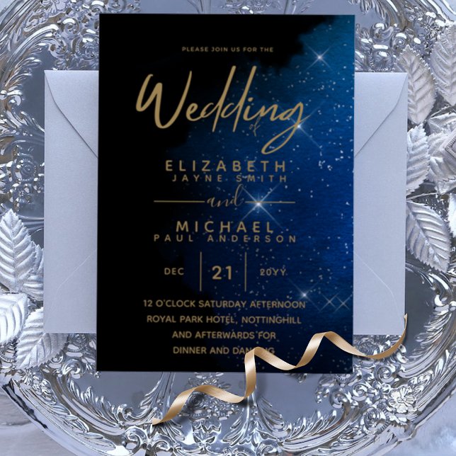 BUDGET Starry Night Navy Gold A9 Wedding Invites (Creator Uploaded)