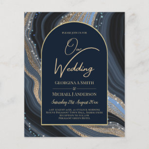 BUDGET Starry Night Navy Gold Agate Wedding INVITE