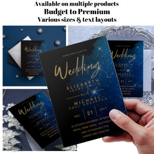 BUDGET Starry Night Navy Gold Wedding Invites Flye Flyer