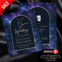 BUDGET Starry Night Purple Blue Wedding INVITE