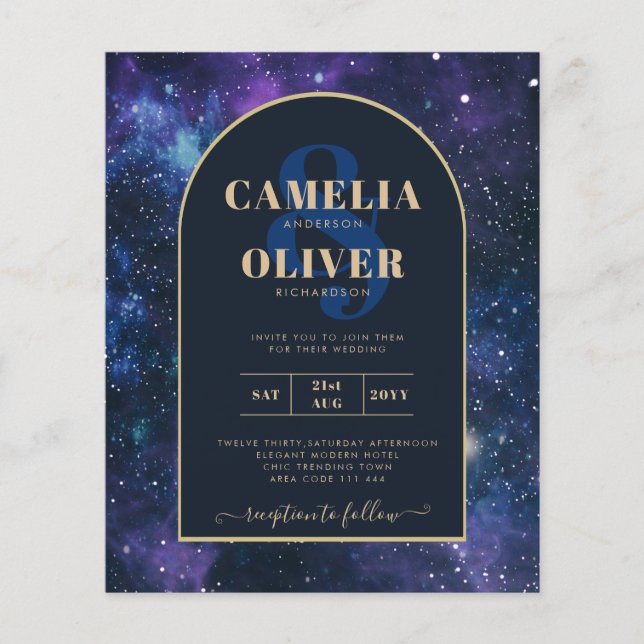 BUDGET Starry Night Purple Blue Wedding INVITE Flyer (Front)
