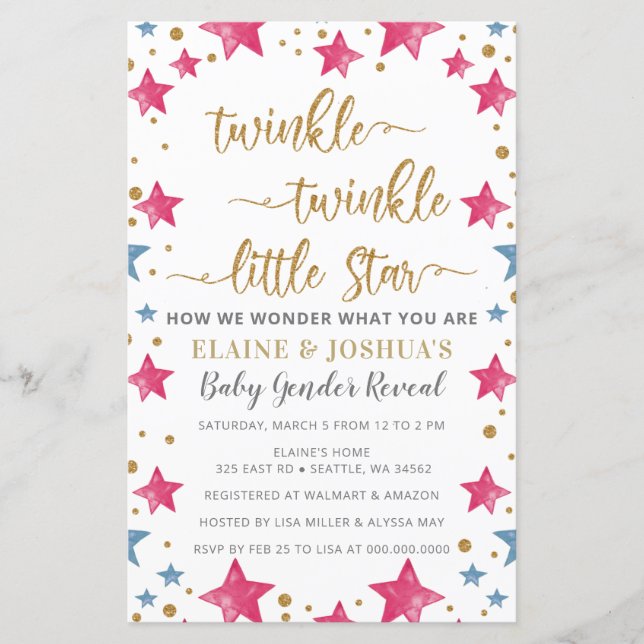 Budget Stars Gender Reveal Baby Shower  Invitation (Front)