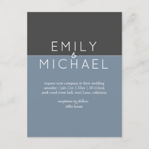Budget Steel Blue Modern Wedding Invtiation Postcard