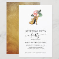 Budget Stepping Into 40 Floral Gold Heels Birthday