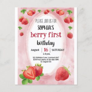Budget Strawberry 1st Birthday Sweet Berry Invite