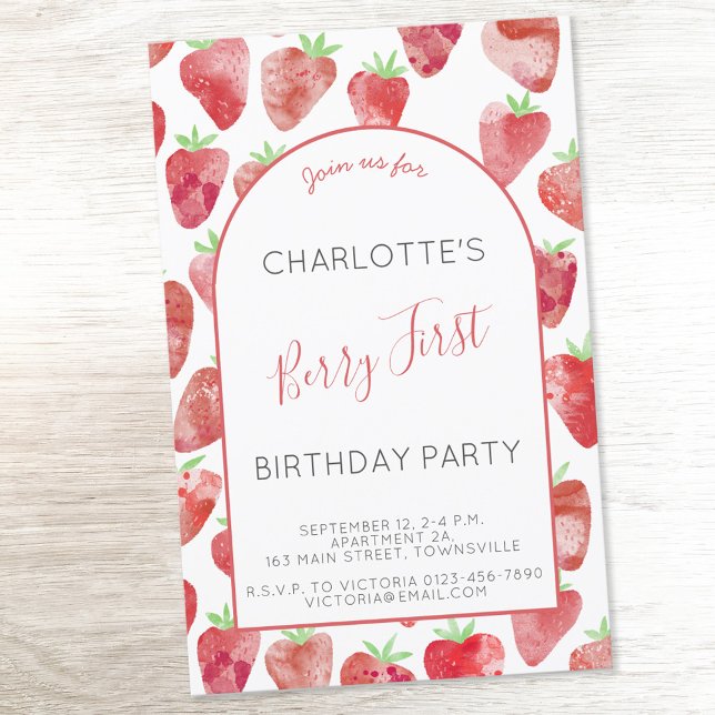 Budget Strawberry First Birthday Party Invitation (Creator Uploaded)