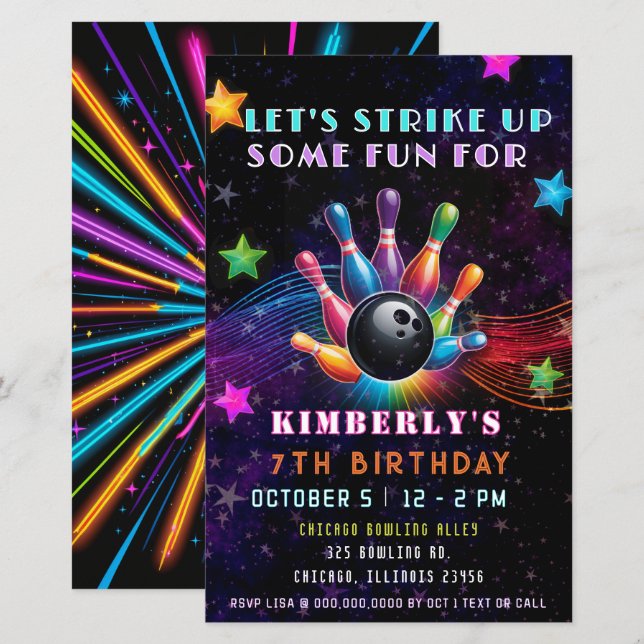 Budget Strike Up Neon Glow Bowling Birthday (Front/Back)