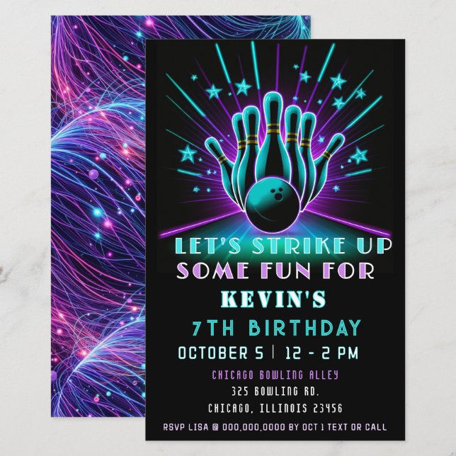 Budget Strike Up Neon Glow Bowling Birthday (Front/Back)