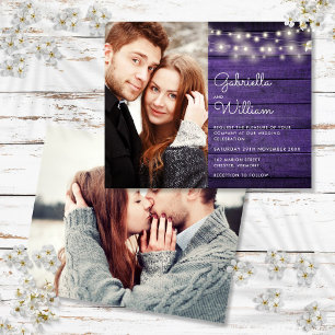 Budget String Lights Purple Photo Wedding Invite