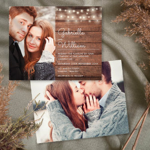 Budget String Lights Rustic Photo Wedding Invite