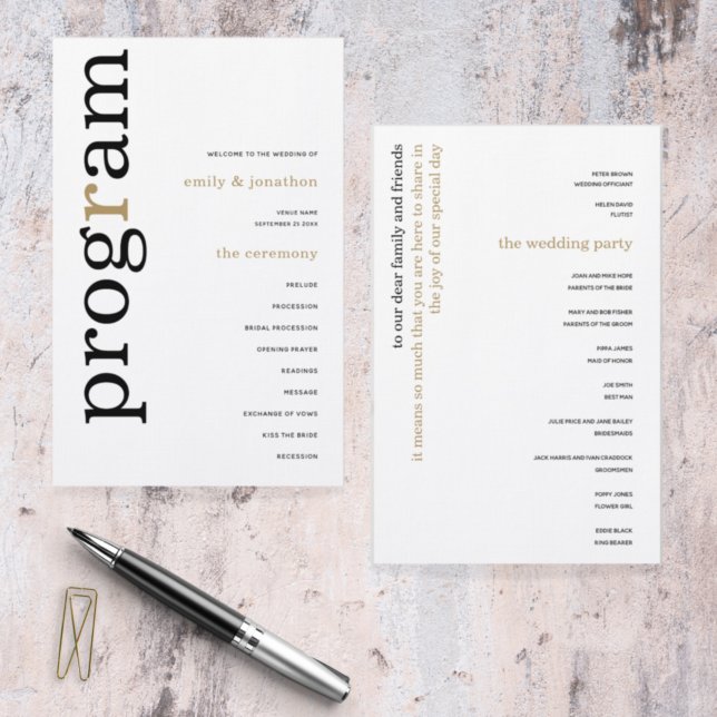 BUDGET Stylish Black Gold Text Wedding Program (Creator Uploaded)