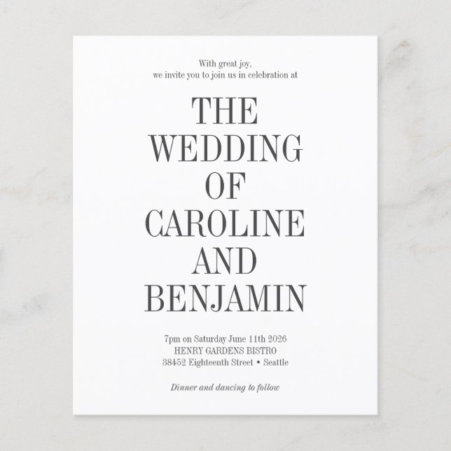 Budget Stylish Classic Trendy Wedding Invitation (Front)