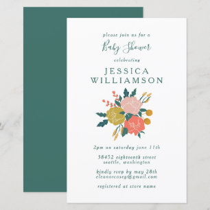 Budget Stylish Green Floral Baby Shower Invitation