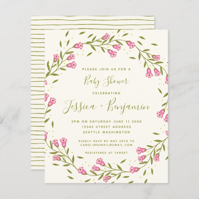 Budget Stylish Pink Garden Flower Baby Shower   (Front/Back)