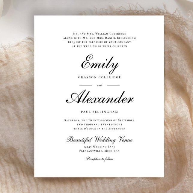 Budget Stylish Script Black Wedding Invitation (Creator Uploaded)
