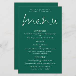 Budget Stylish Script Emerald Wedding Menu