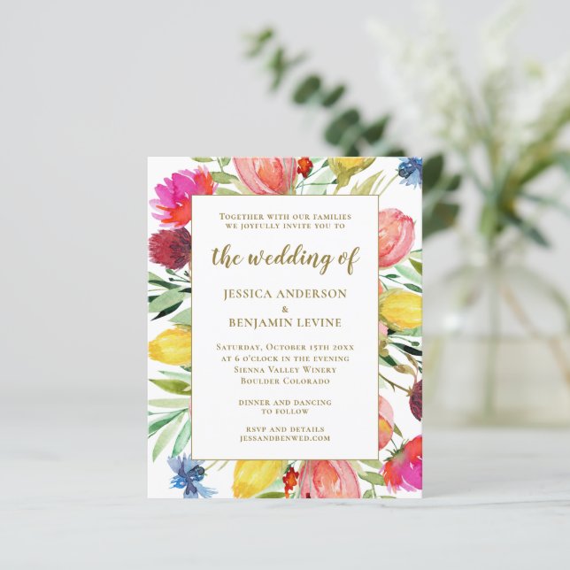 Budget Stylish Watercolor Garden Wedding Invite (Standing Front)