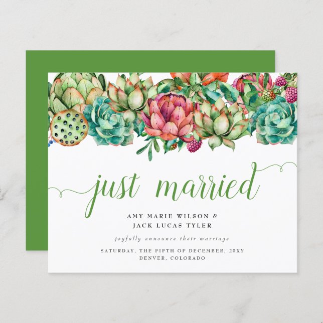 Budget Succulent Cactus Wedding Announcement (Front/Back)