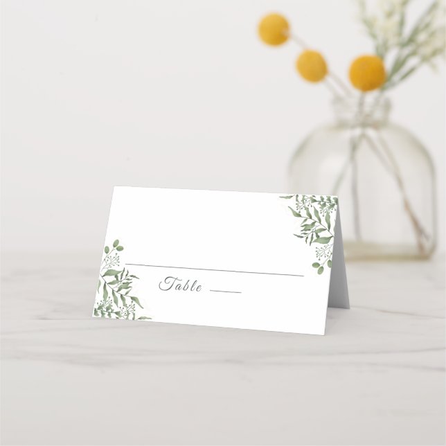 Budget Succulent Eucalyptus Leaves Wedding Place Card (Front)