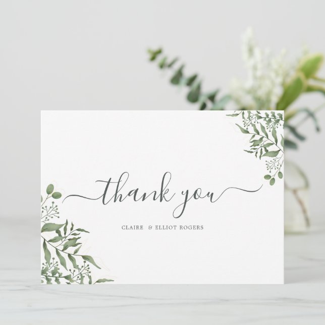 Budget Succulent Eucalyptus Leaves  Wedding Thank You Card (Standing Front)