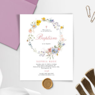Budget Summer Boho Wildflowers Baptism Invitation