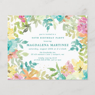 Budget Summer Floral 90th Birthday Invitation