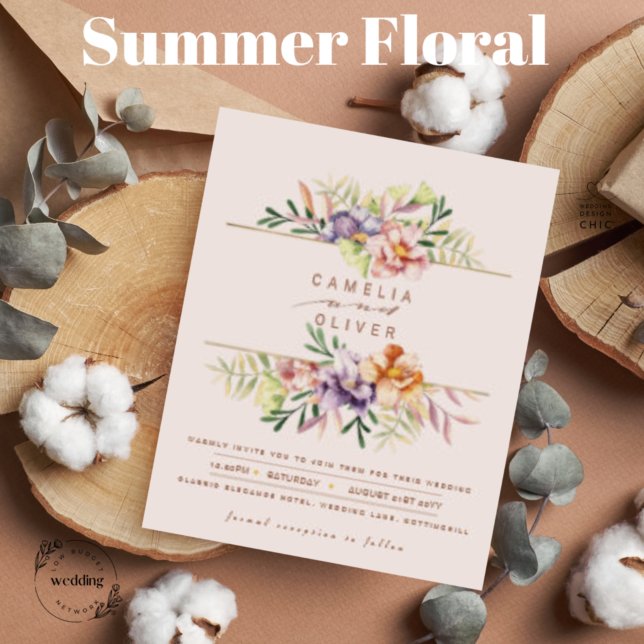 Budget Summer Floral Wedding Invite QR Code RSVP (Creator Uploaded)