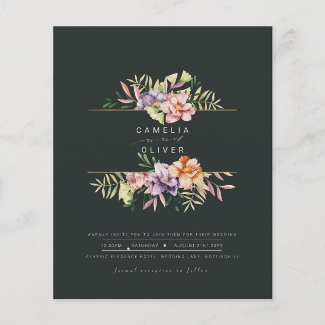 Budget Summer Floral Wedding Invite QR Code RSVP F Flyer (Front)