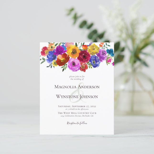Budget Summer Floral Wildflower Wedding Invitation (Standing Front)