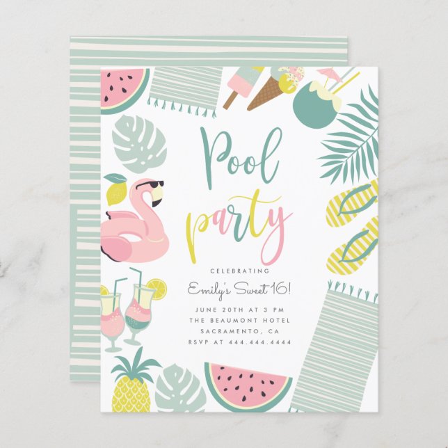 Budget Summer Pool Party Script Sweet 16 Birthday (Front/Back)
