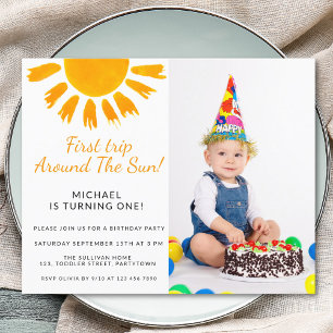 Budget Sun Boy's Photo Birthday Party Invitation