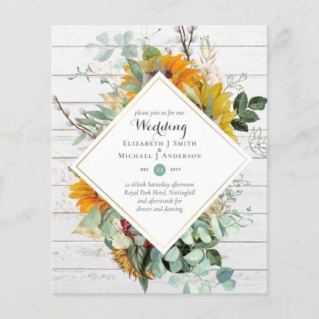 Budget Sun Flowers Greenery WEDDING Invitations Flyer (Front)