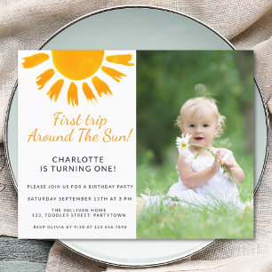 Budget Sun Girl's Photo Birthday Party Invitation