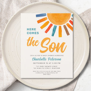 Budget Sun Here Comes the Son Baby Shower Invite