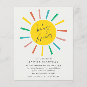 Budget Sun Script Modern Baby Shower Invitation
