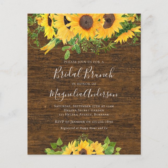 Budget Sunflower Bridal Shower Brunch Invitation (Front)