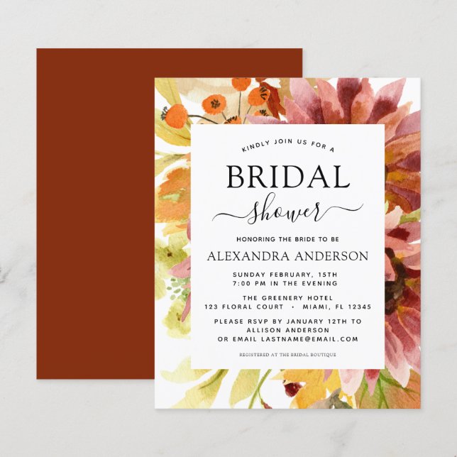 Budget Sunflower Bridal Shower Burgundy Floral (Front/Back)