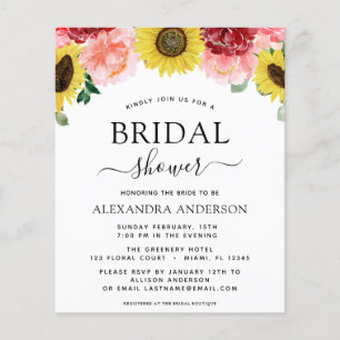 Budget Sunflower Bridal Shower Floral Invitations Flyer