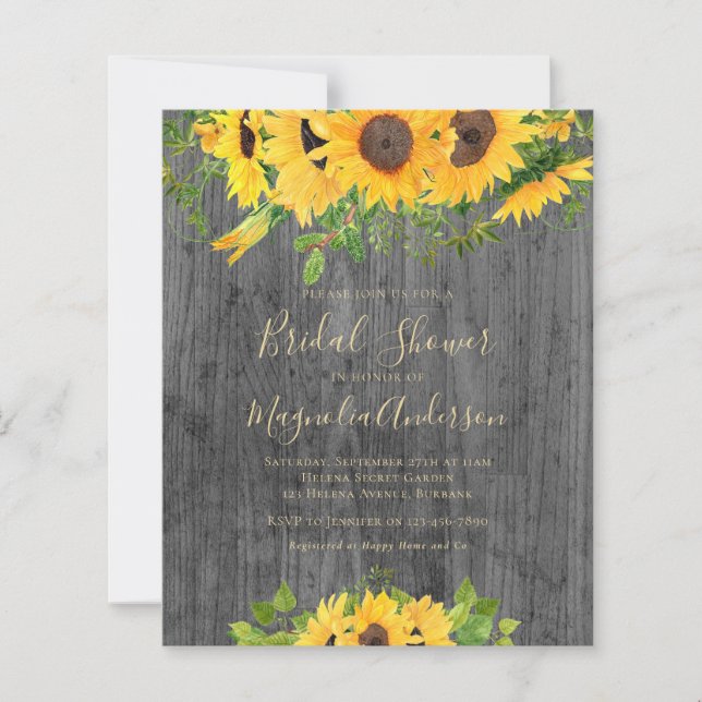 Budget Sunflower Bridal Shower Invitation (Front)